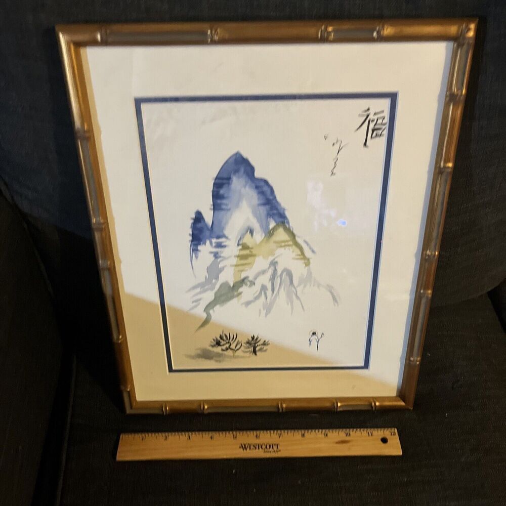 Vintage Professionally Framed Original Painting Chinese Art Mountains Landscape